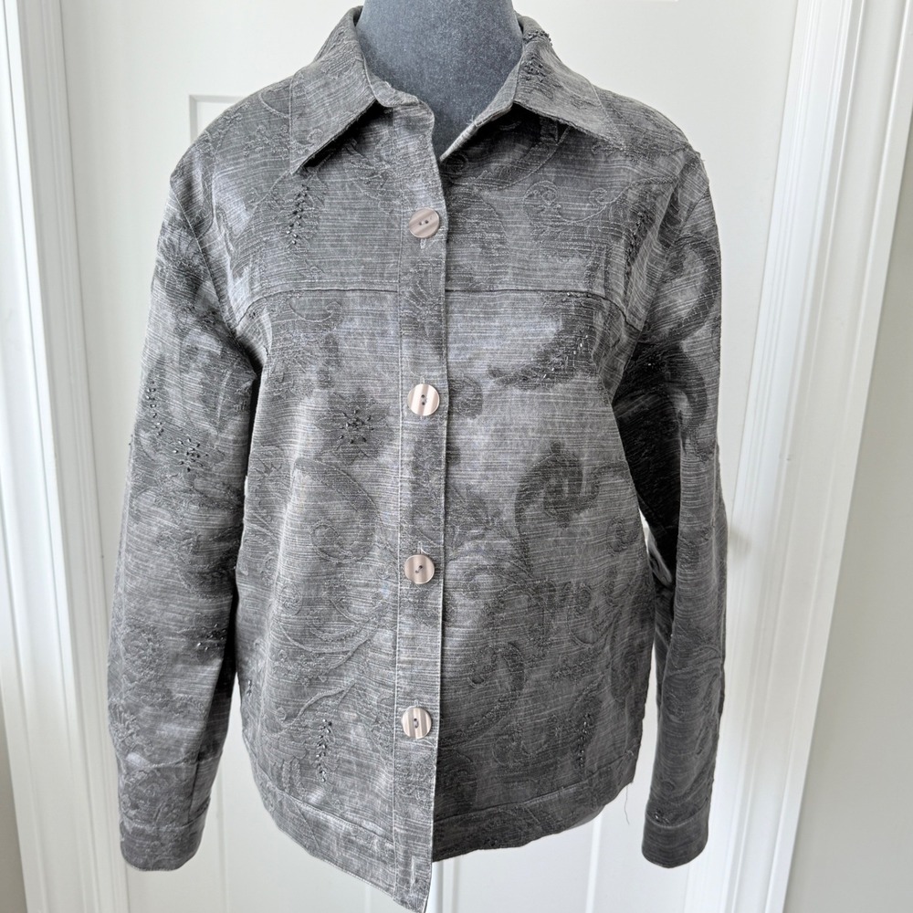 VTG Coldwater Creek‎ Paisley Jacquard Beaded Boho Artsy Jacket Womens M